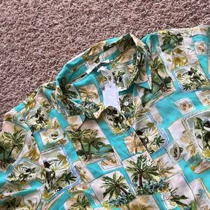 Rose Olive Tropical Palm Tree Bird Print Button Up Shirt Women's 1X New w/ Tags